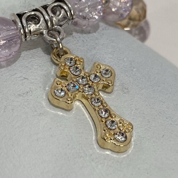 Elegant Beaded Bracelet with Cross Charm - Picture 4 of 8